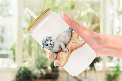 Glass Can Seaside Critter Friends Sublimation artnoy 