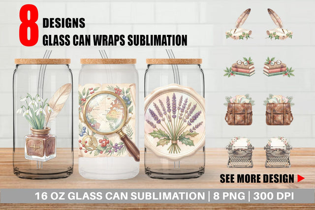 Glass Can Sentimental Holiday Post Watercolor Sublimation artnoy 