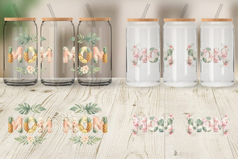 Glass Can Shabby Chic Tropical MOM Watercolor Sublimation artnoy 