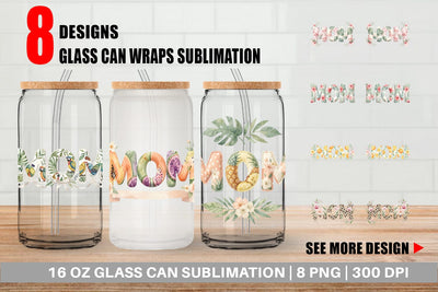 Glass Can Shabby Chic Tropical MOM Watercolor Sublimation artnoy 