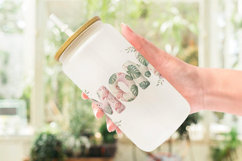 Glass Can Shabby Chic Tropical MOM Watercolor Sublimation artnoy 