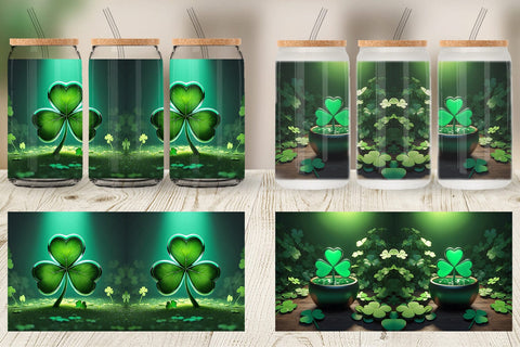 Glass Can Shamrock Leaf Patrick Day Sublimation artnoy 