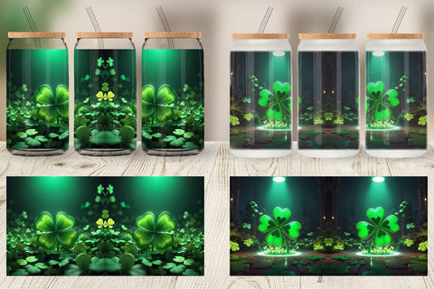 Glass Can Shamrock Leaf Patrick Day Sublimation artnoy 