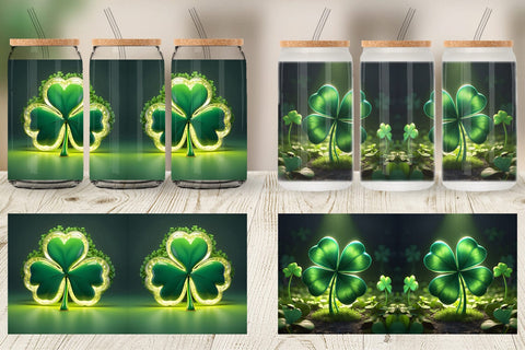 Glass Can Shamrock Leaf Patrick Day Sublimation artnoy 