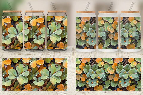 Glass Can Shamrock Leaves Pattern Sublimation artnoy 