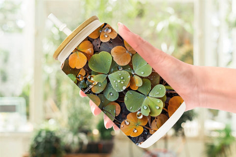 Glass Can Shamrock Leaves Pattern Sublimation artnoy 