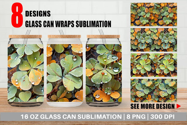 Glass Can Shamrock Leaves Pattern Sublimation artnoy 