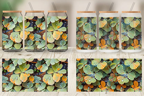 Glass Can Shamrock Leaves Pattern Sublimation artnoy 