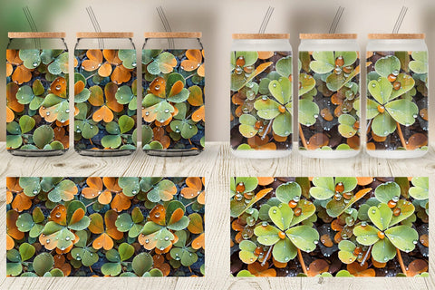 Glass Can Shamrock Leaves Pattern Sublimation artnoy 