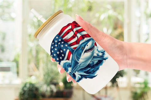 Glass Can Shark 4th of July Sublimation artnoy 