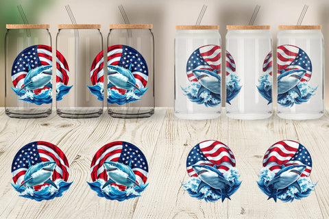 Glass Can Shark 4th of July Sublimation artnoy 