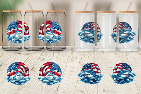 Glass Can Shark 4th of July Sublimation artnoy 