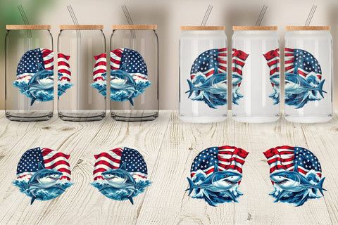 Glass Can Shark 4th of July Sublimation artnoy 