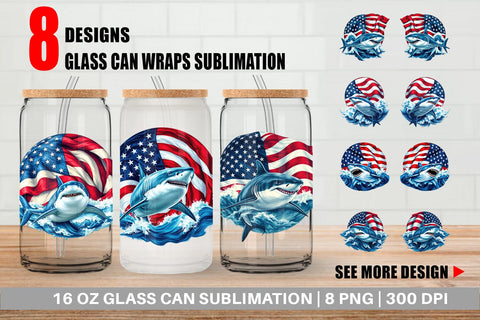 Glass Can Shark 4th of July Sublimation artnoy 