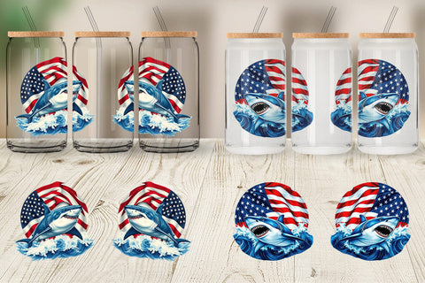 Glass Can Shark 4th of July Sublimation artnoy 