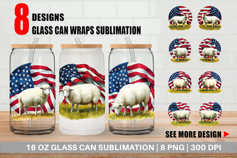 Glass Can Sheep 4th of July Sublimation artnoy 