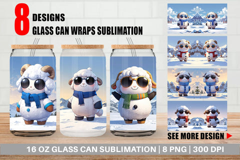 Glass Can Sheep Christmas Sublimation artnoy 