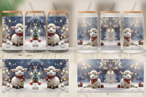 Glass Can Sheep Christmas Sublimation artnoy 