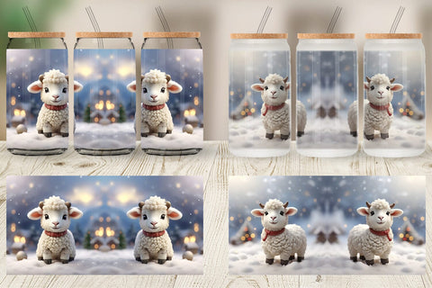Glass Can Sheep Christmas Sublimation artnoy 