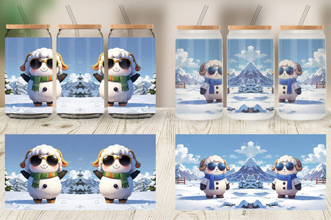 Glass Can Sheep Christmas Sublimation artnoy 