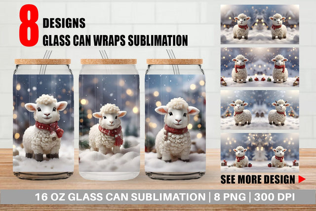 Glass Can Sheep Christmas Sublimation artnoy 