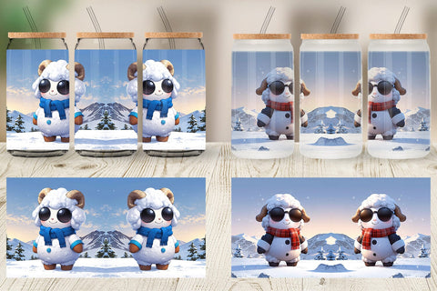 Glass Can Sheep Christmas Sublimation artnoy 