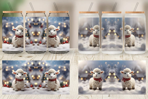 Glass Can Sheep Christmas Sublimation artnoy 