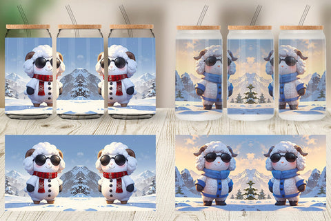 Glass Can Sheep Christmas Sublimation artnoy 