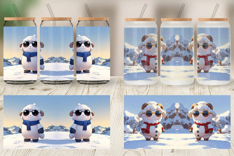 Glass Can Sheep Christmas Sublimation artnoy 