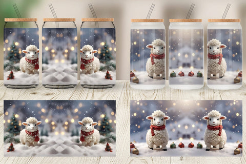 Glass Can Sheep Christmas Sublimation artnoy 