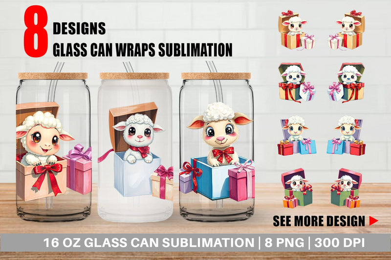Glass Can Sheep Gift Sublimation artnoy 