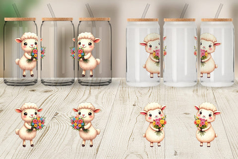 Glass Can Sheep Spring Bouquet Sublimation artnoy 