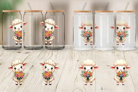 Glass Can Sheep Spring Bouquet Sublimation artnoy 