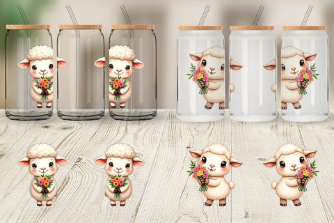 Glass Can Sheep Spring Bouquet Sublimation artnoy 