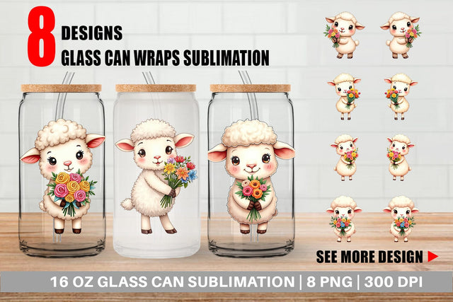 Glass Can Sheep Spring Bouquet Sublimation artnoy 