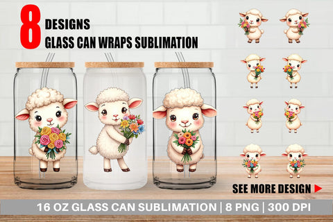 Glass Can Sheep Spring Bouquet Sublimation artnoy 