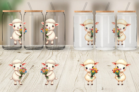 Glass Can Sheep Spring Bouquet Sublimation artnoy 
