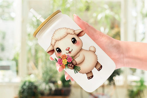 Glass Can Sheep Spring Bouquet Sublimation artnoy 