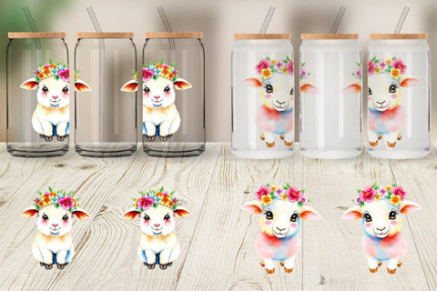 Glass Can Sheep with Floral Crowns Sublimation artnoy 
