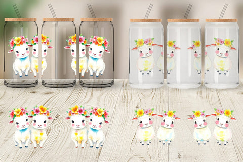 Glass Can Sheep with Floral Crowns Sublimation artnoy 