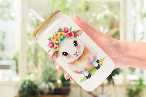 Glass Can Sheep with Floral Crowns Sublimation artnoy 