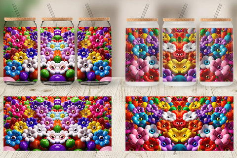 Glass Can Shiny 3D Flowers Sublimation artnoy 