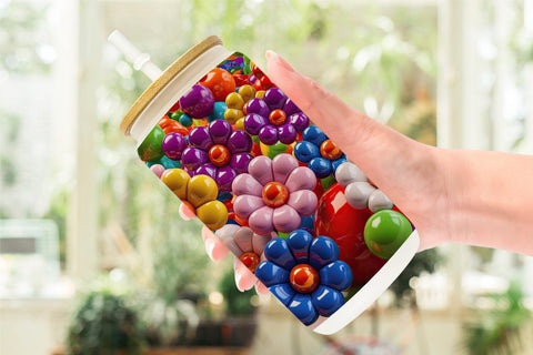 Glass Can Shiny 3D Flowers Sublimation artnoy 