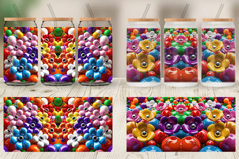 Glass Can Shiny 3D Flowers Sublimation artnoy 
