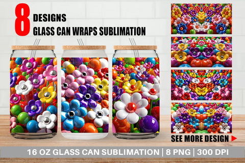 Glass Can Shiny 3D Flowers Sublimation artnoy 