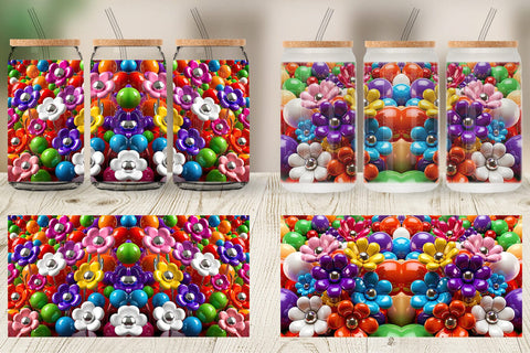 Glass Can Shiny 3D Flowers Sublimation artnoy 