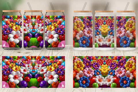 Glass Can Shiny 3D Flowers Sublimation artnoy 