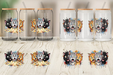 Glass Can Shocked Beach Cat Heads Ink Sketch Sublimation artnoy 