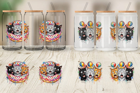 Glass Can Shocked Beach Cat Heads Ink Sketch Sublimation artnoy 