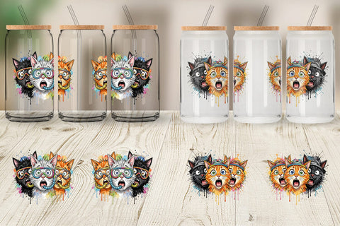 Glass Can Shocked Beach Cat Heads Ink Sketch Sublimation artnoy 